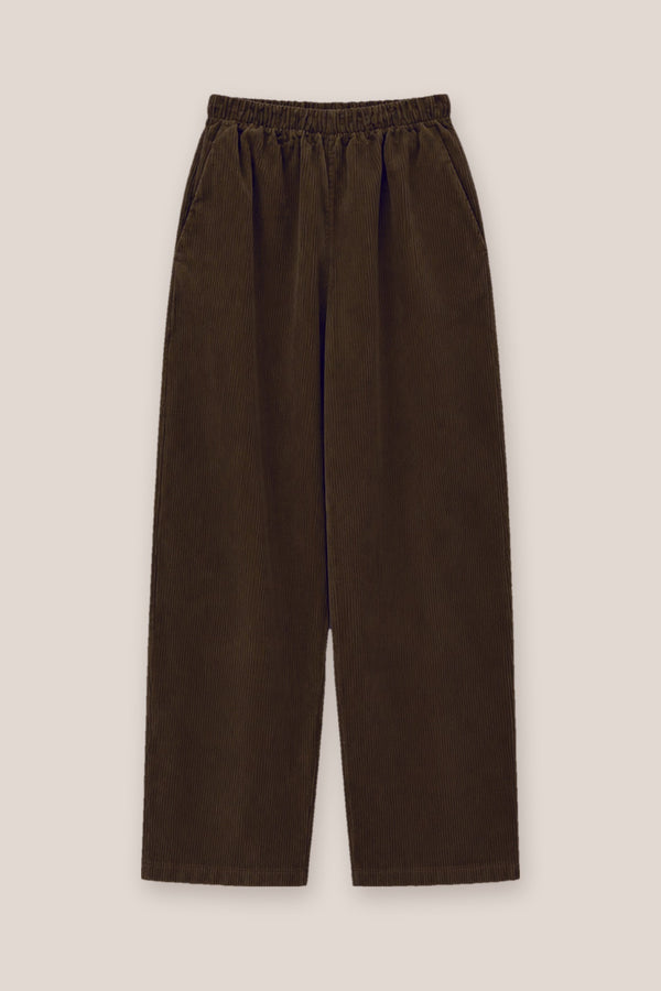 Pantalon velours côtelé chocolat à plat