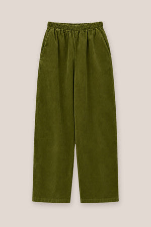 Pantalon velours côtelé vert olive à plat