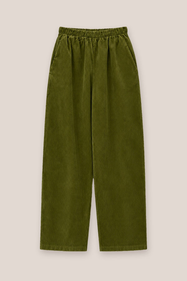 Pantalon velours côtelé vert olive à plat