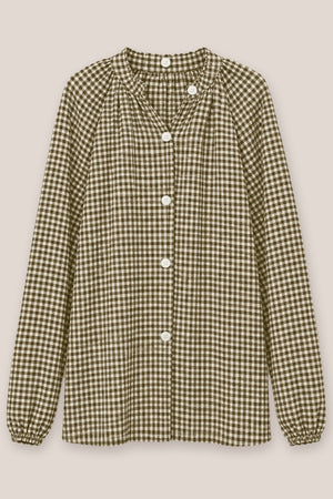 Chemise Arta Petits Carreaux vichy coton vert olive La Sélection Stocks du Marais, vue à plat