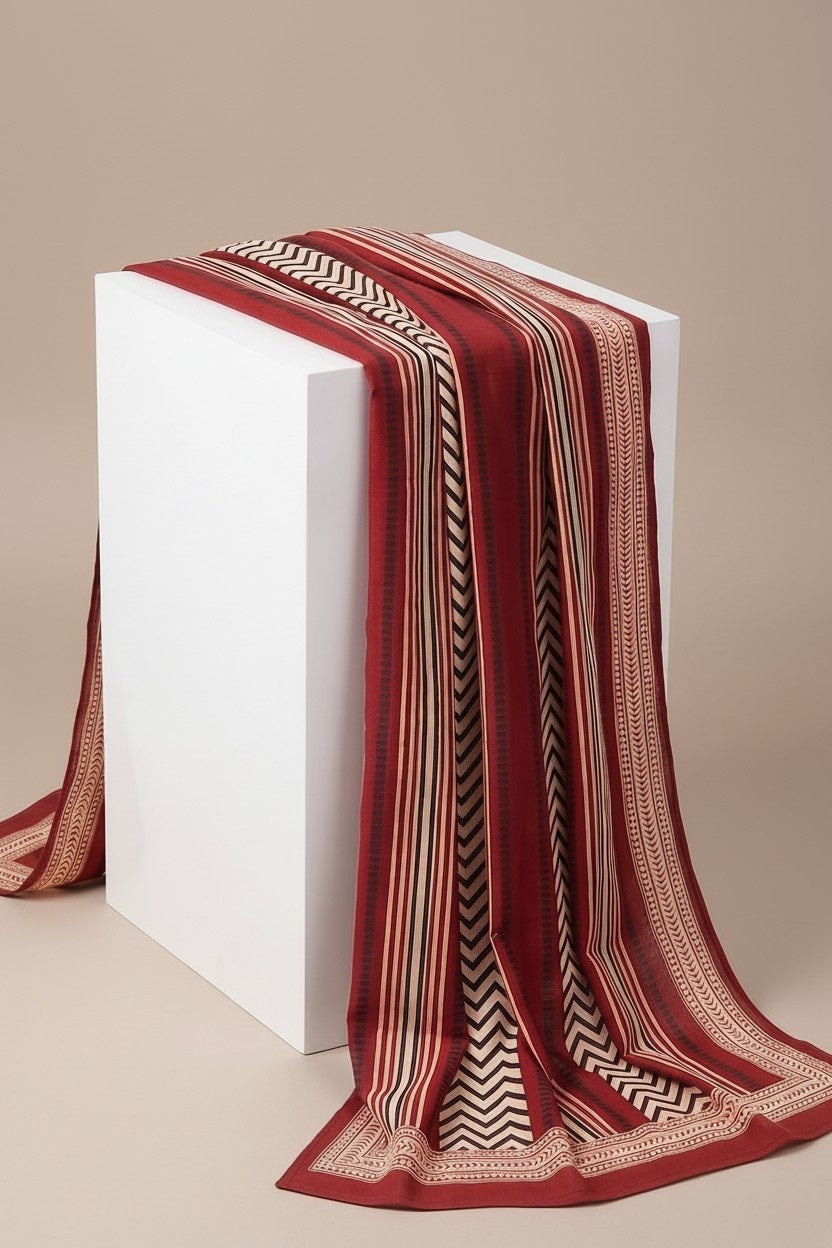Foulard Nilesh Frise Rouge — foulard femme motif frise, porté par Mali