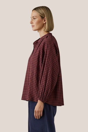 Chemise Arta Mini Carreaux La Sélection Stocks du Marais — coloris Aubergine, vue côté