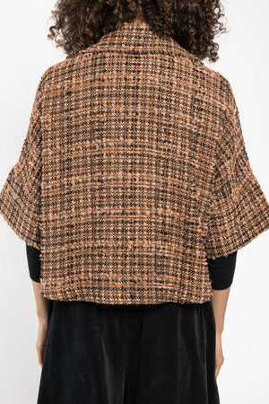 Paletot Paty tweed bouclette marron a.osher, dos de la coupe courte et ample, vue de dos