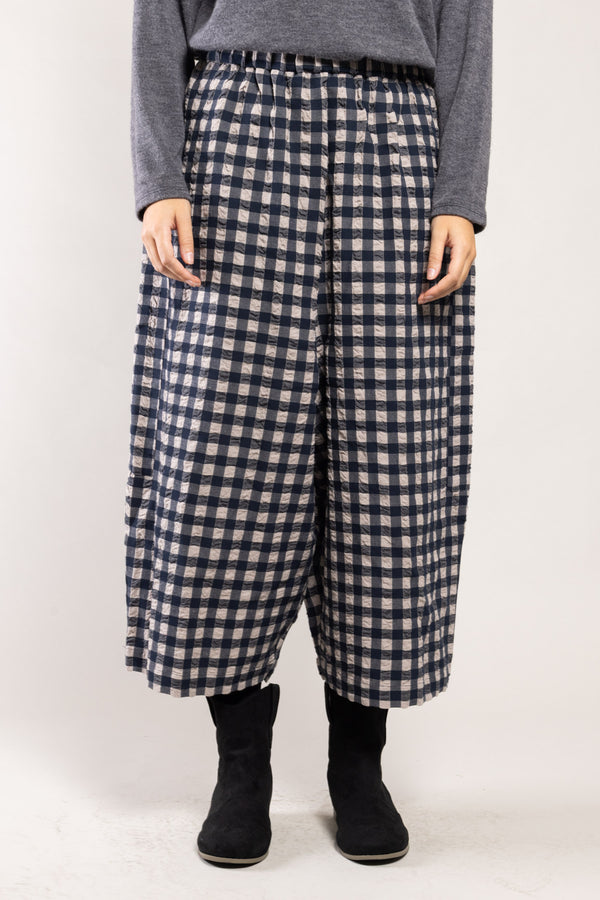 Pantalon Capsy vichy crinkle marine a.osher, forme sarouel large, vue de face