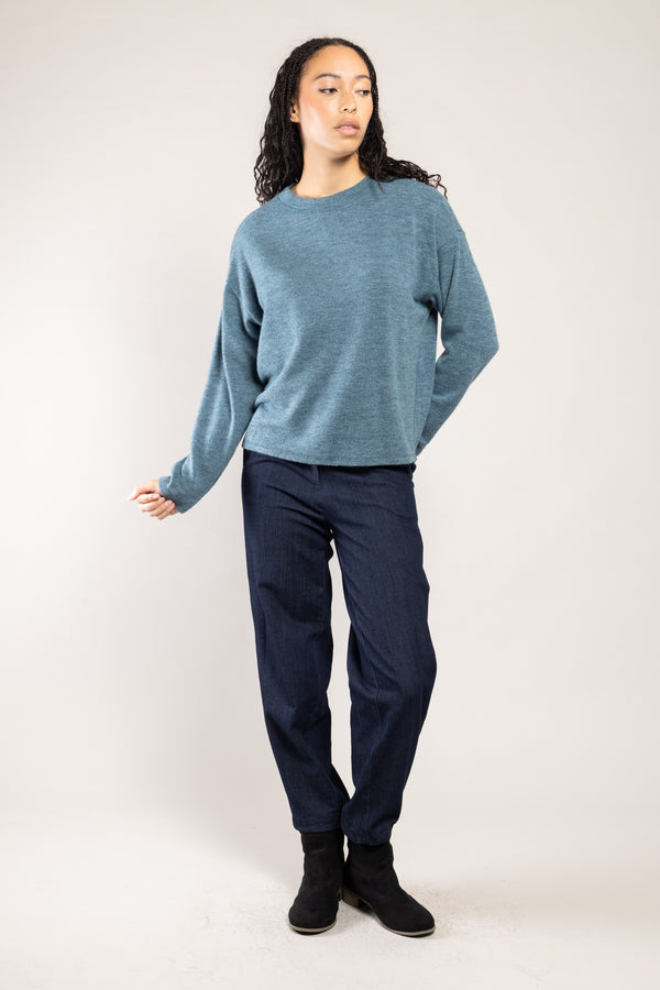 Top Nessy maille chinée bleu canard a.osher, manches chauve-souris