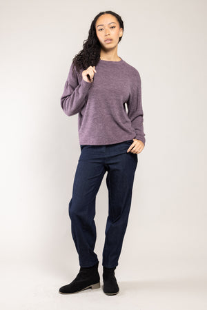 Top Nessy maille chinée mauve a.osher, col rond et coupe droite