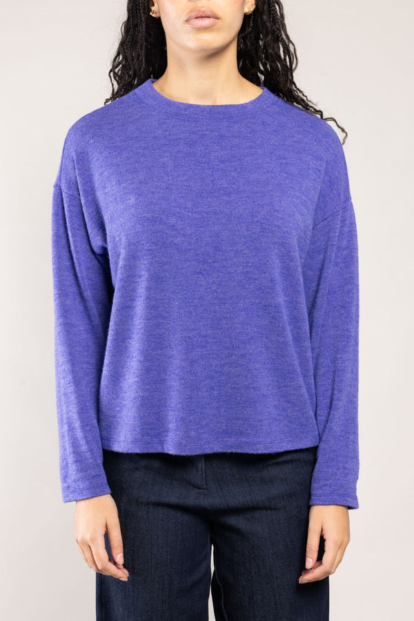 Top Nessy maille chinée violet a.osher, col rond, vue de face rapprochée