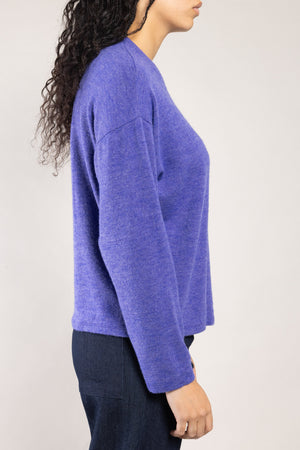 Top Nessy maille chinée violet a.osher, vue de profil manches chauve-souris